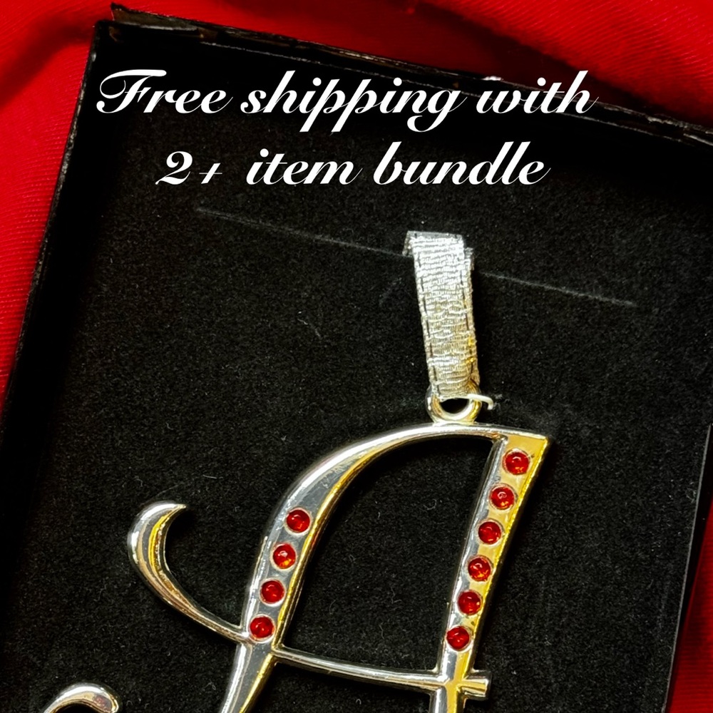 Silver plated monogram “A” holiday ornament with RED Crystals. NWOT in box.